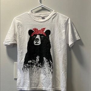 White Kids Graphic Bear Tee with Red Bandana